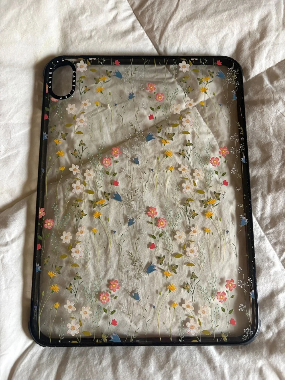 Casetify Clear Floral Tablet Case with Black Trim and Multicolor Flowers